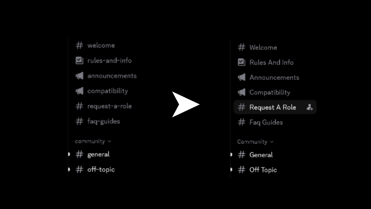 Makes text channels have capitalization and spaces instead of dashes